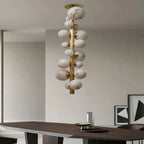 Leila Modern Marble Ball Vertical Liner Chandelier for high ceiling staircase and foyer lighting