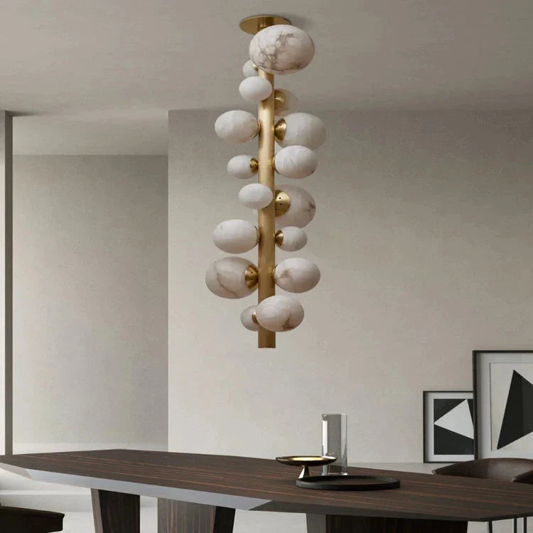 Leila Modern Marble Ball Vertical Liner Chandelier for high ceiling staircase and foyer lighting