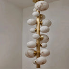 Leila Modern Marble Ball Vertical Liner Chandelier for high ceiling staircase and foyer lighting