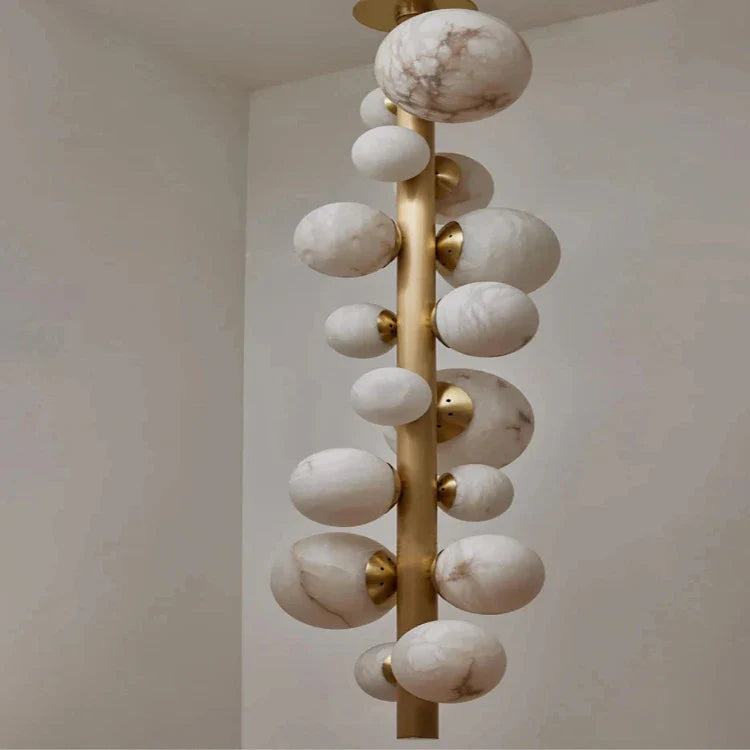 Leila Modern Marble Ball Vertical Liner Chandelier for high ceiling staircase and foyer lighting