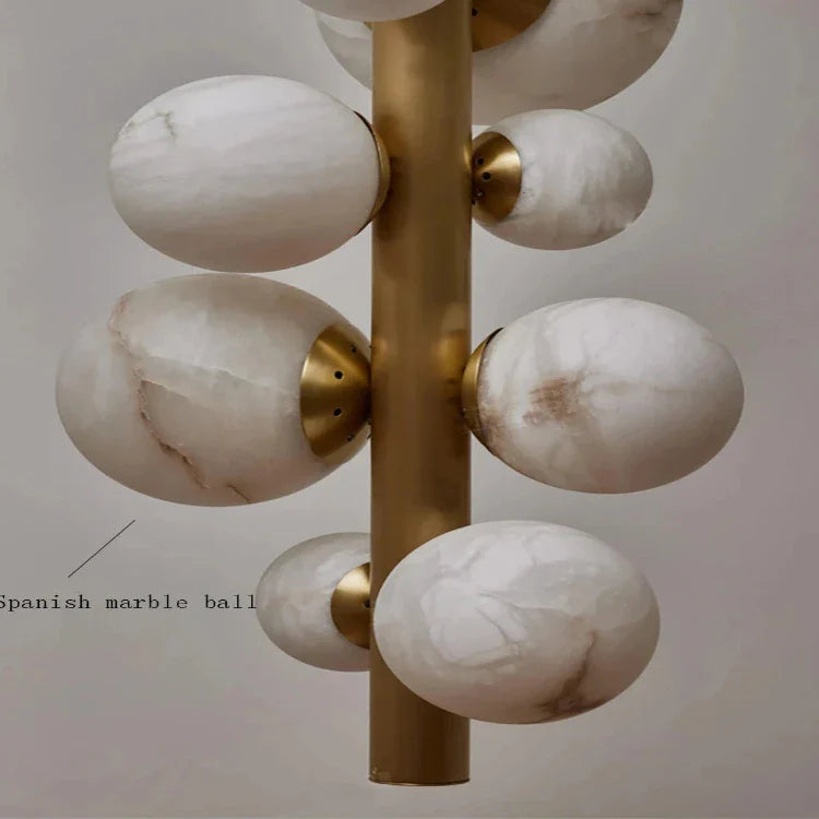 Leila Modern Marble Ball Vertical Liner Chandelier for high ceiling staircase and foyer lighting