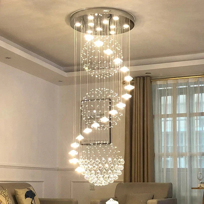 Lonas Large Foyer Crystal Chandelier for high ceiling staircase and foyer lighting