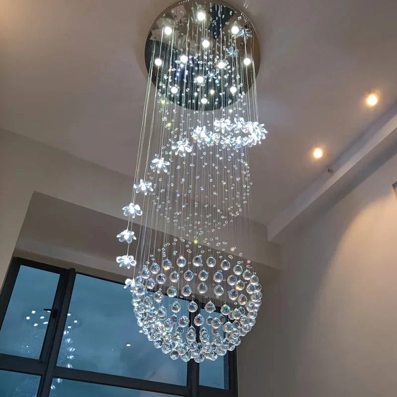 Lonas Large Foyer Crystal Chandelier for high ceiling staircase and foyer lighting