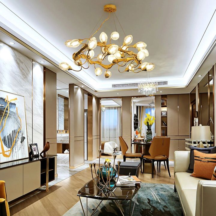 Branch Lotus Brass Chandelier by Bling Lighting Studio