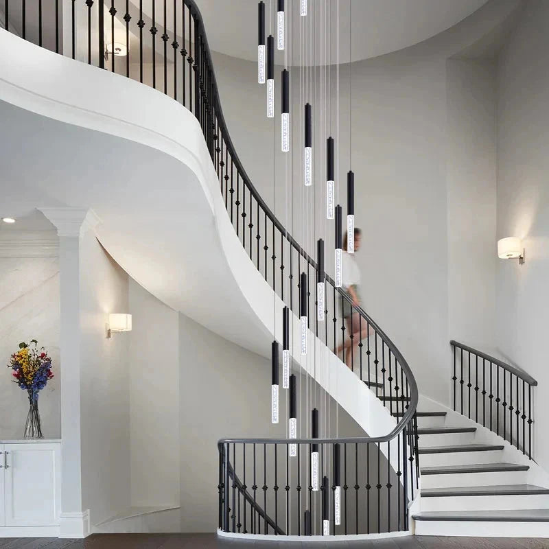 Lum Modern Black Foyer Chandelier For High Ceiling for high ceiling staircase and foyer lighting