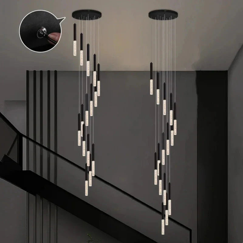 Lum Modern Black Foyer Chandelier For High Ceiling for high ceiling staircase and foyer lighting