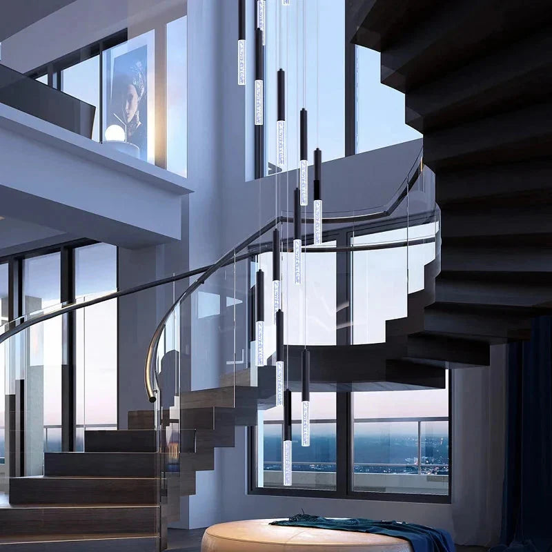 Lum Modern Black Foyer Chandelier For High Ceiling for high ceiling staircase and foyer lighting