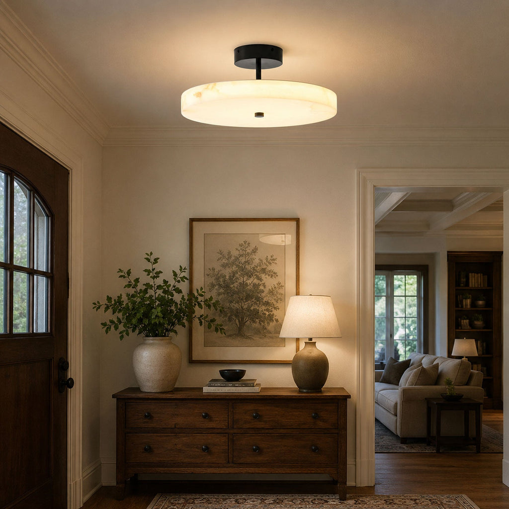 Luma Linen Drum Ceiling Light by Bling Lighting Studio
