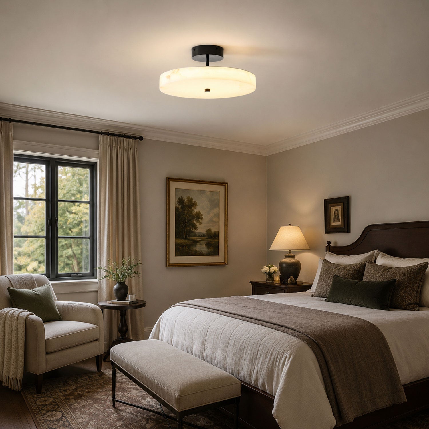Luma Linen Drum Ceiling Light by Bling Lighting Studio