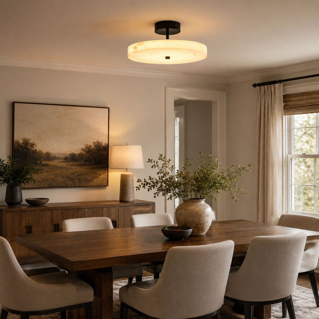 Luma Linen Drum Ceiling Light by Bling Lighting Studio
