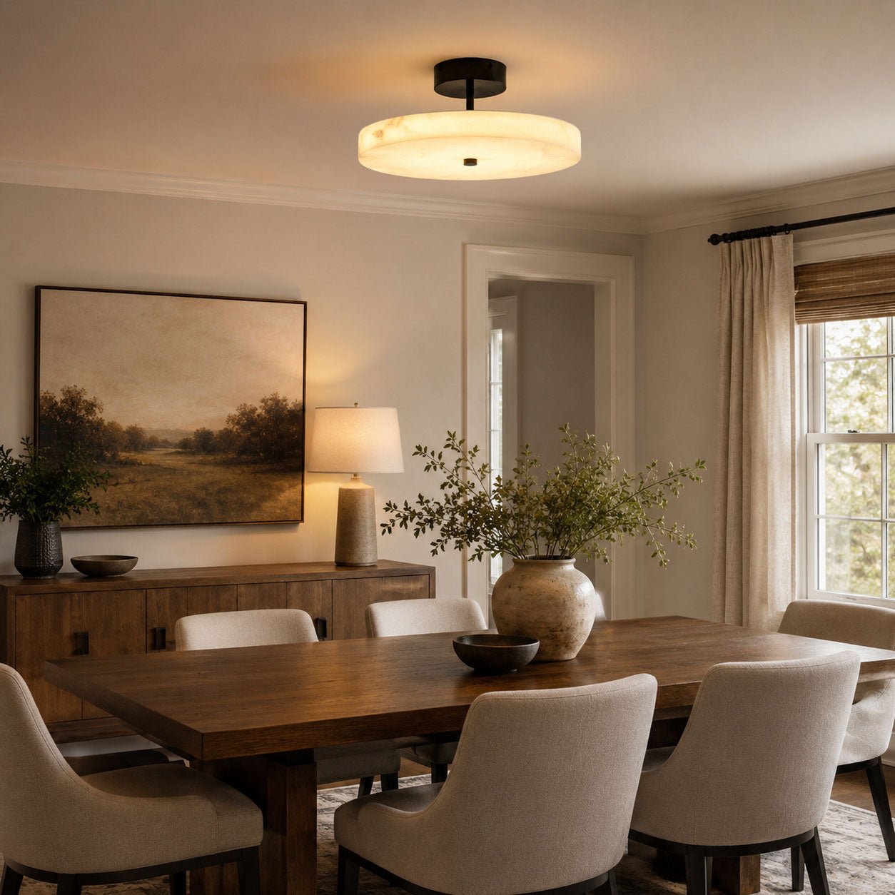 Luma Linen Drum Ceiling Light by Bling Lighting Studio