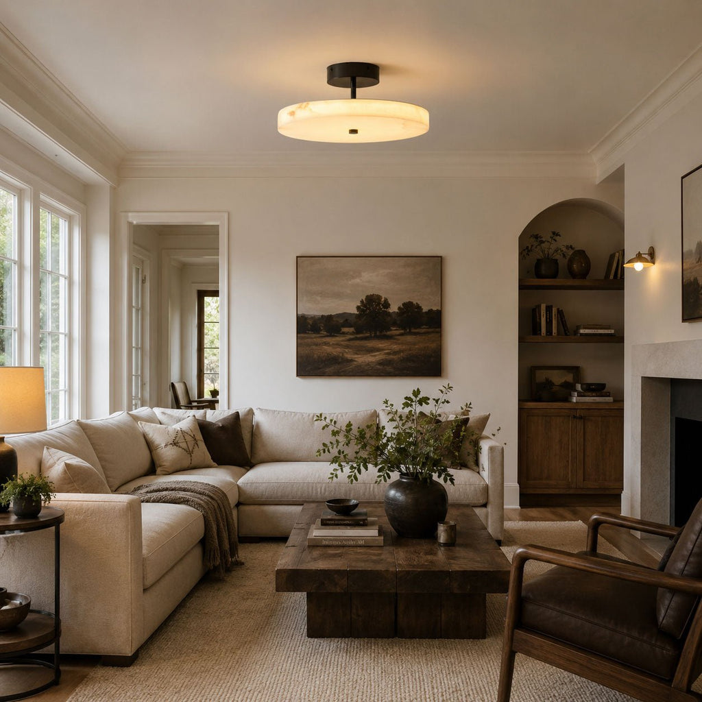 Luma Linen Drum Ceiling Light by Bling Lighting Studio