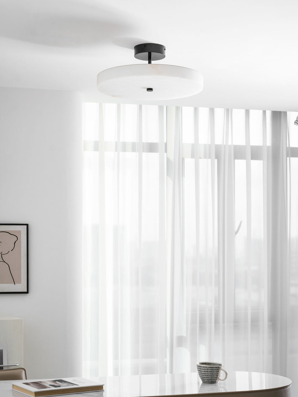 Luma Linen Drum Ceiling Light by Bling Lighting Studio