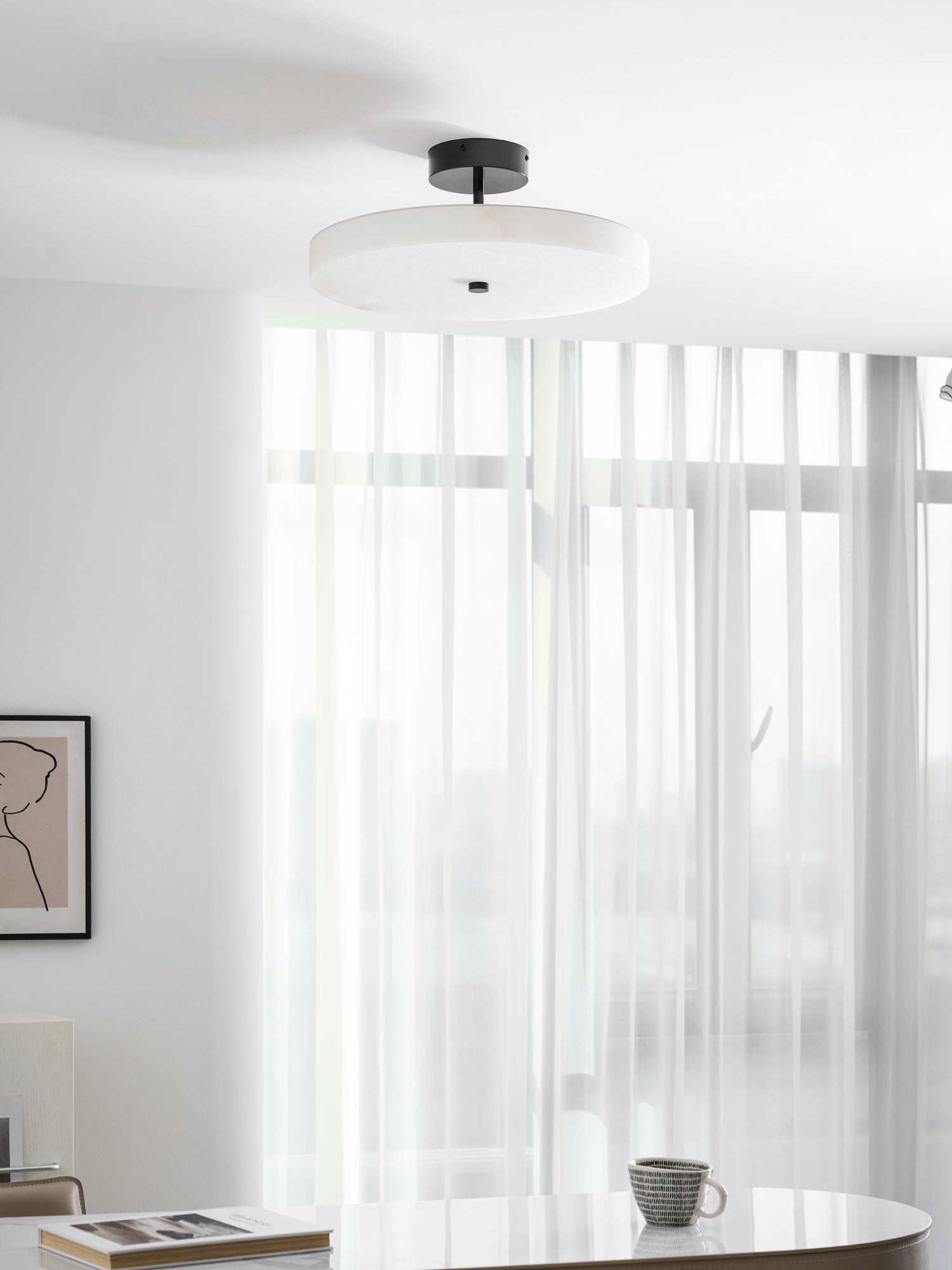 Luma Linen Drum Ceiling Light by Bling Lighting Studio