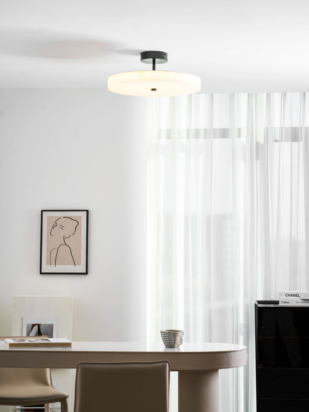 Luma Linen Drum Ceiling Light by Bling Lighting Studio