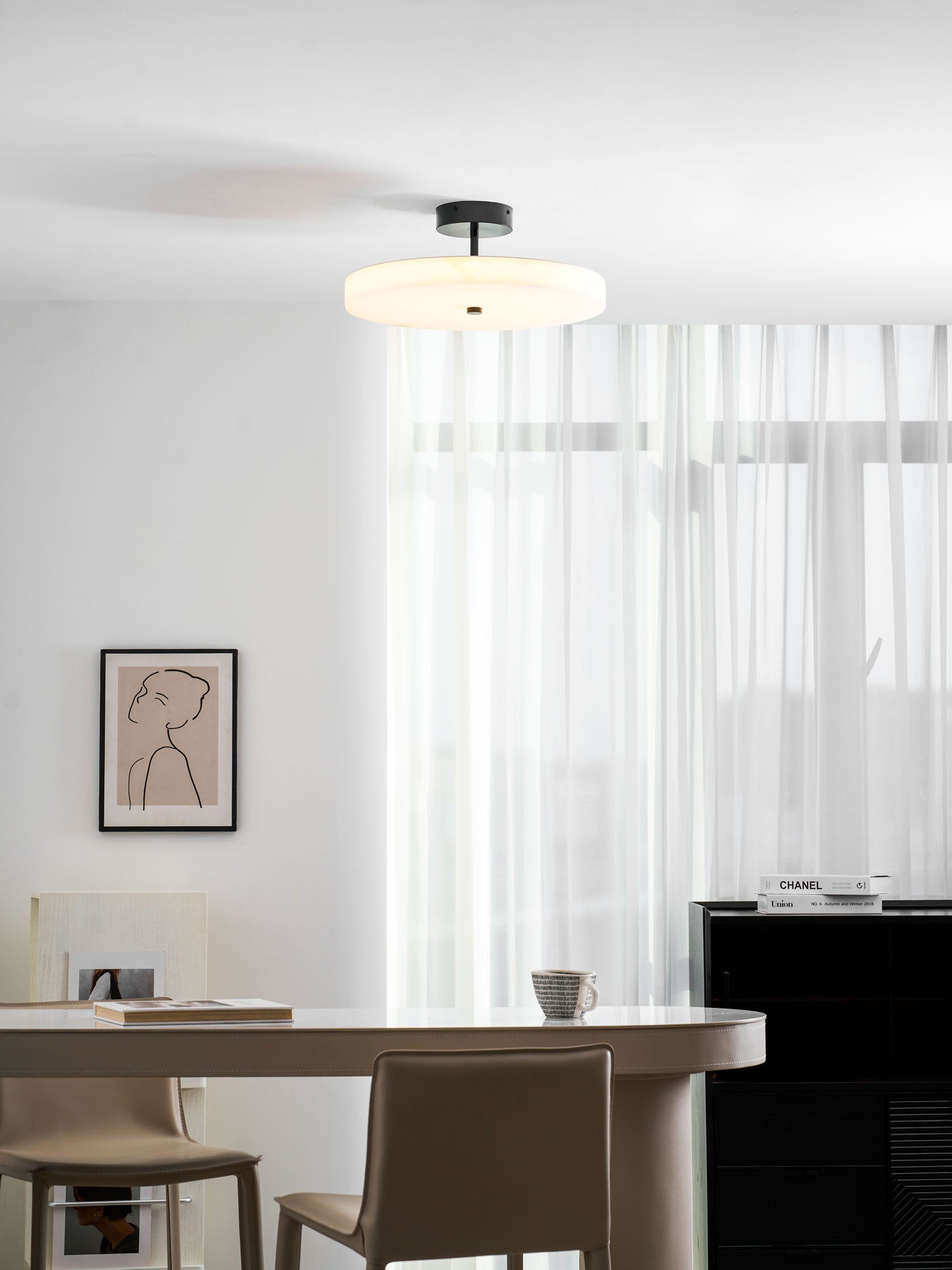 Luma Linen Drum Ceiling Light by Bling Lighting Studio