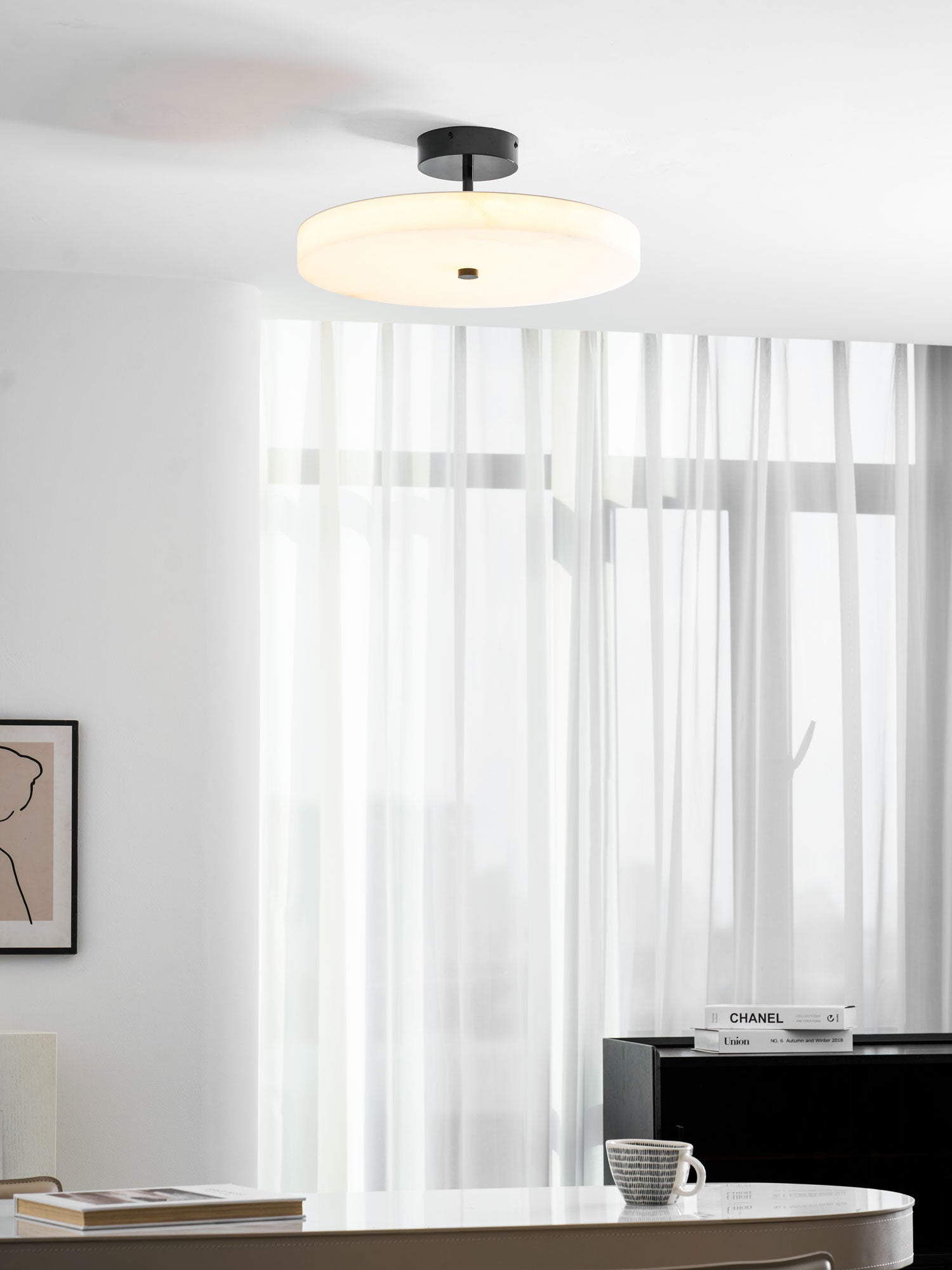 Luma Linen Drum Ceiling Light by Bling Lighting Studio