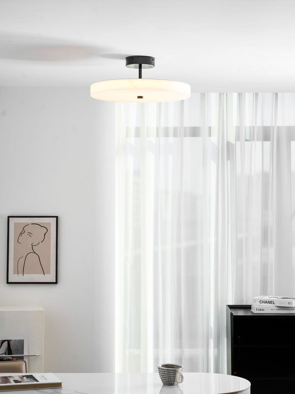 Luma Linen Drum Ceiling Light by Bling Lighting Studio