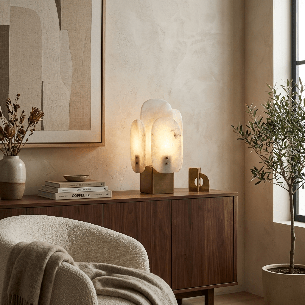 Luma Alabaster Panel Table Lamp by Bling Lighting Studio