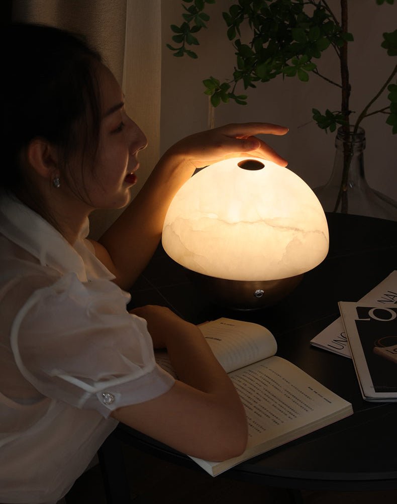 Luna Stone Mini Alabaster Table Lamp by Bling Lighting Studio