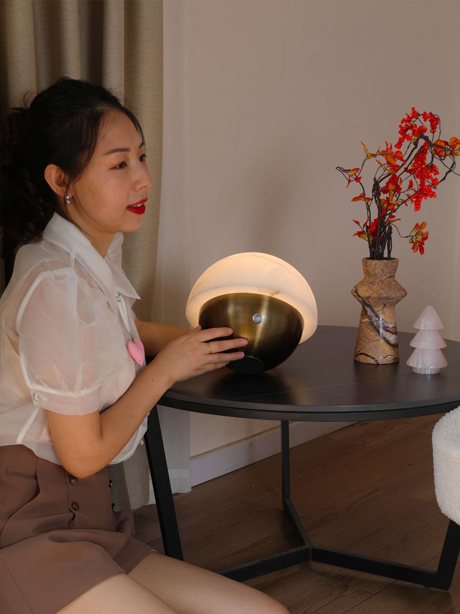 Luna Stone Mini Alabaster Table Lamp by Bling Lighting Studio