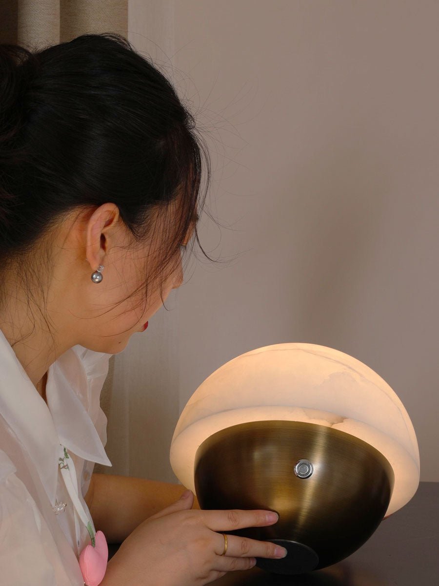 Luna Stone Mini Alabaster Table Lamp by Bling Lighting Studio