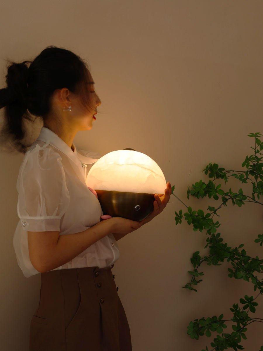 Luna Stone Mini Alabaster Table Lamp by Bling Lighting Studio