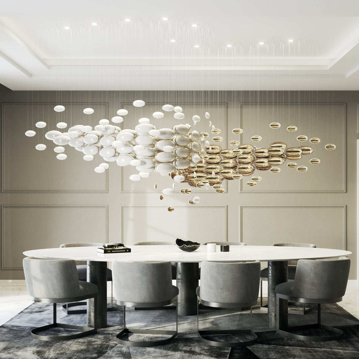 Lustre Bowl Collection Chandelier chandelier in a tall interior