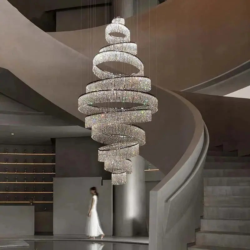 Luxury Crystal Grand Staircase Chandelier for high ceiling staircase and foyer lighting