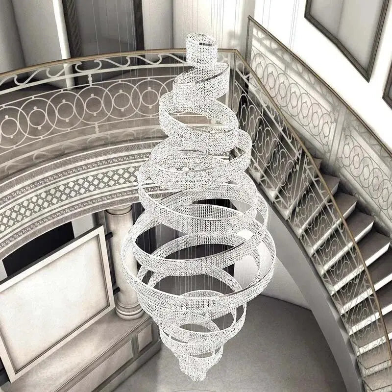 Luxury Crystal Grand Staircase Chandelier for high ceiling staircase and foyer lighting