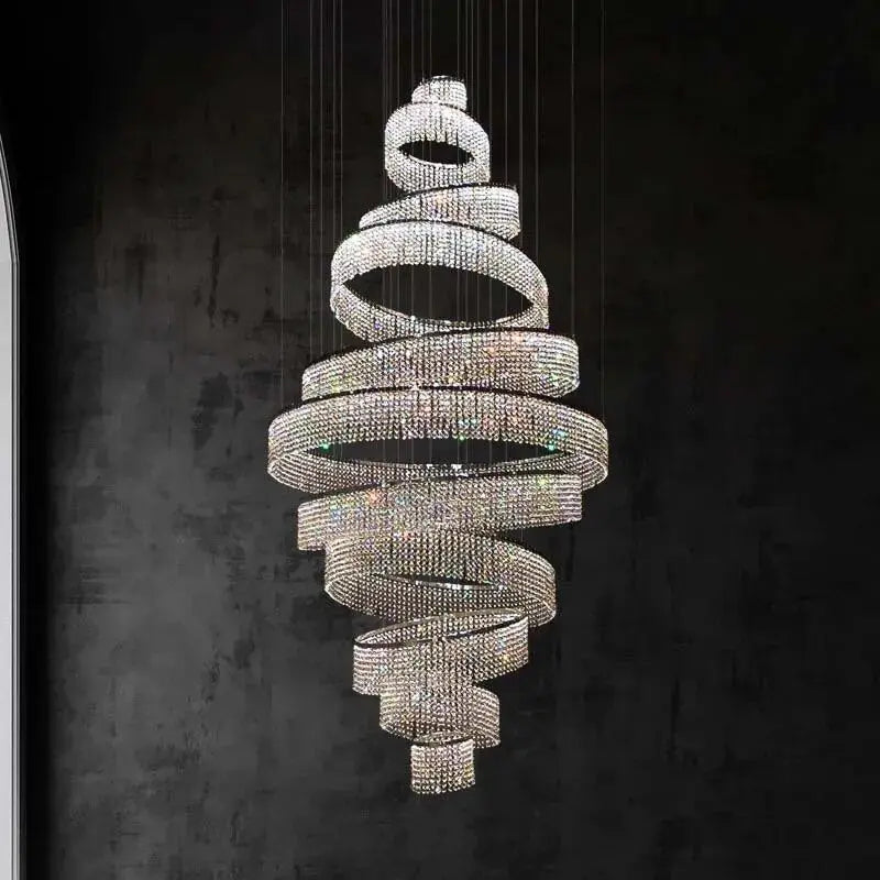 Luxury Crystal Grand Staircase Chandelier for high ceiling staircase and foyer lighting