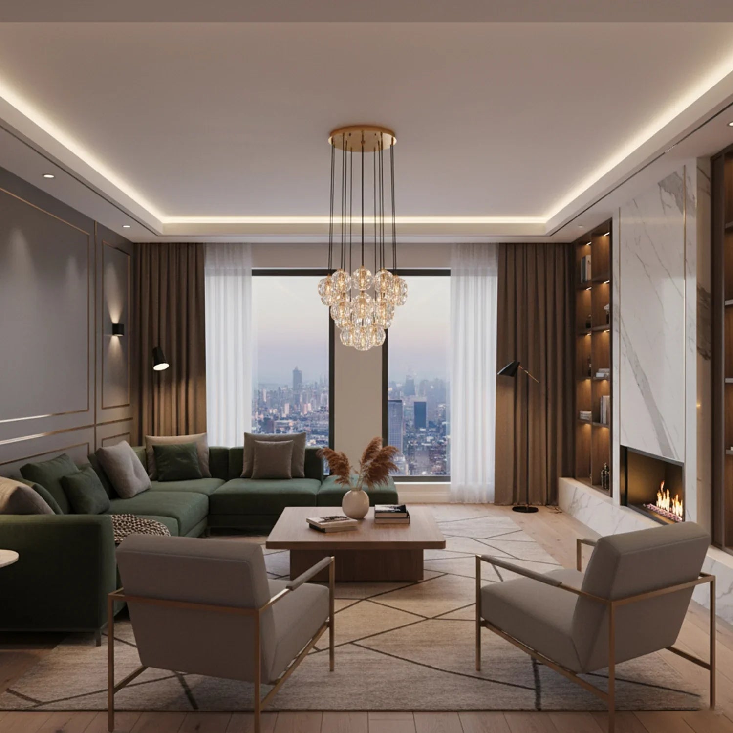 Luxury Faceted Crystal Cluster Chandelier by Bling Lighting Studio