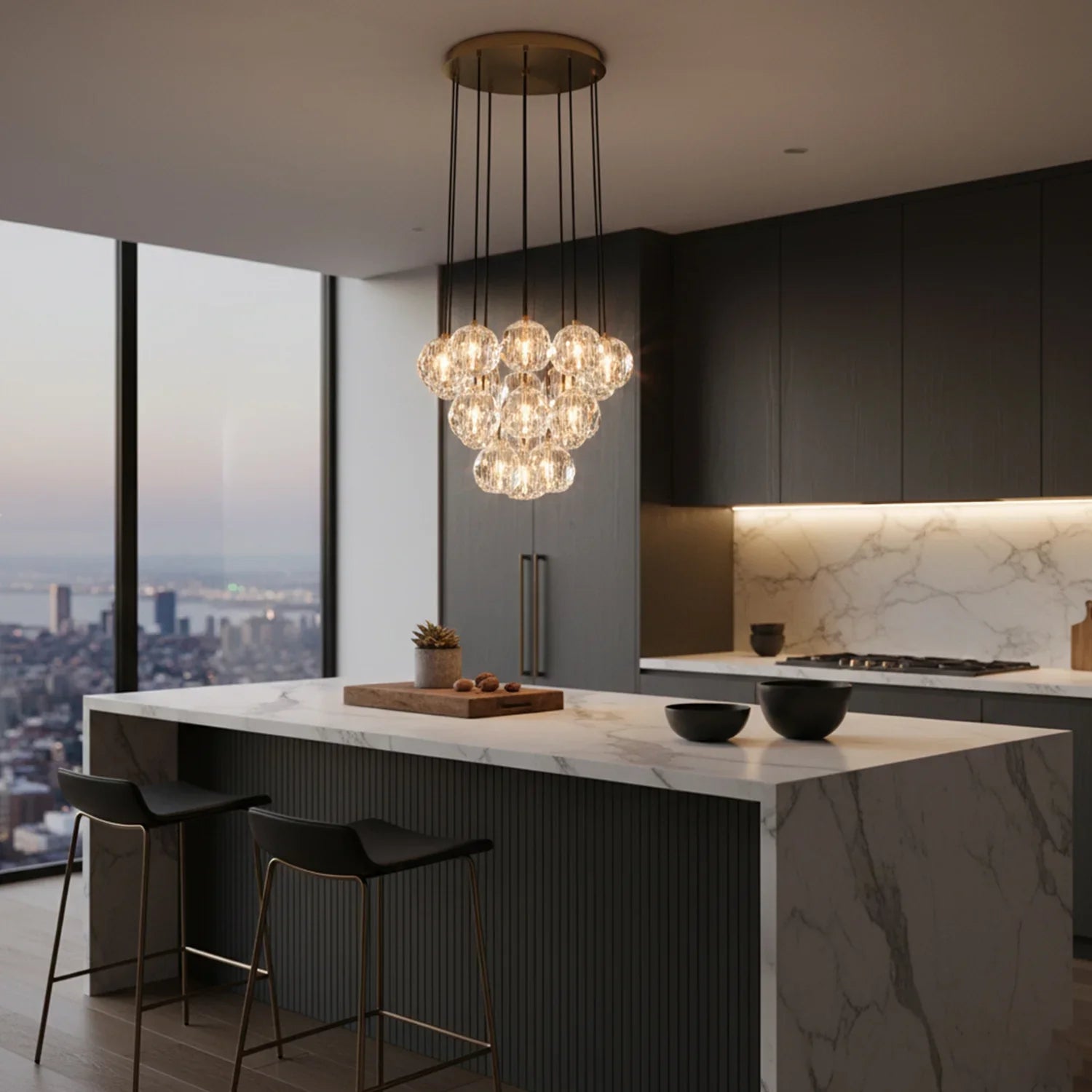 Luxury Faceted Crystal Cluster Chandelier by Bling Lighting Studio