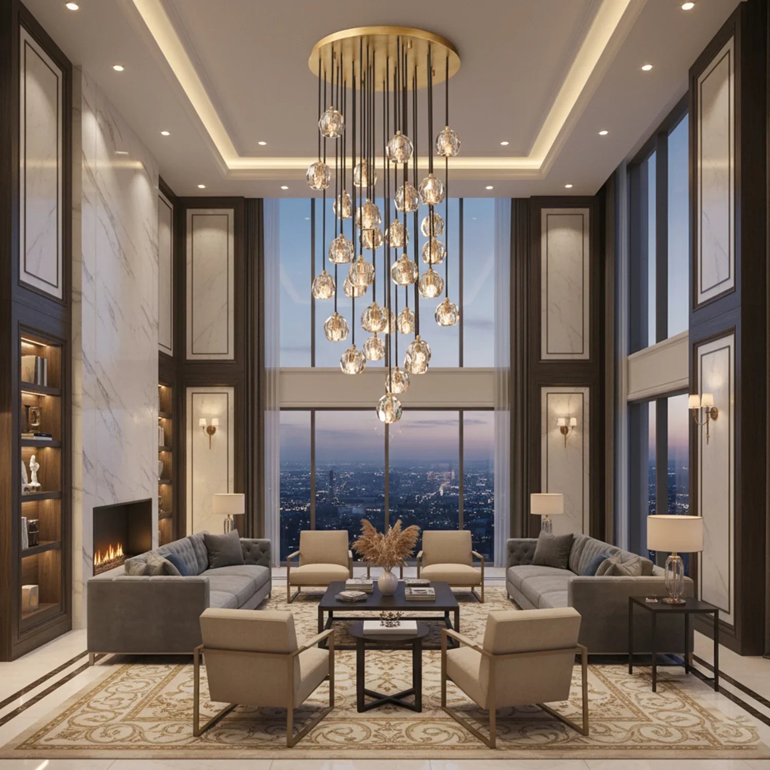 Luxury Faceted Crystal Cluster Chandelier by Bling Lighting Studio