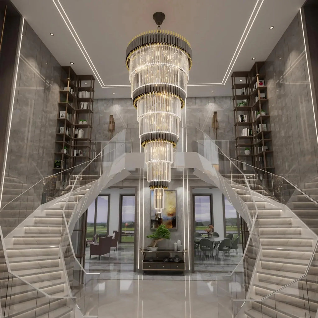 Luxury Oversize Crystal Chandelier for high ceiling staircase and foyer lighting