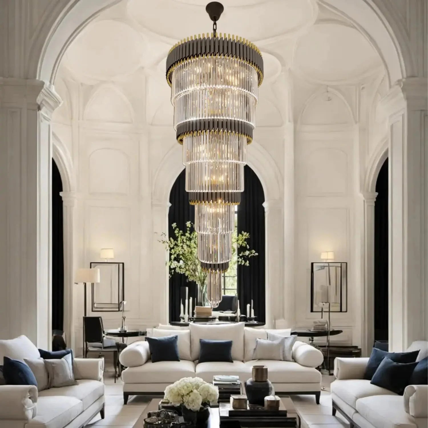 Luxury Oversize Crystal Chandelier for high ceiling staircase and foyer lighting