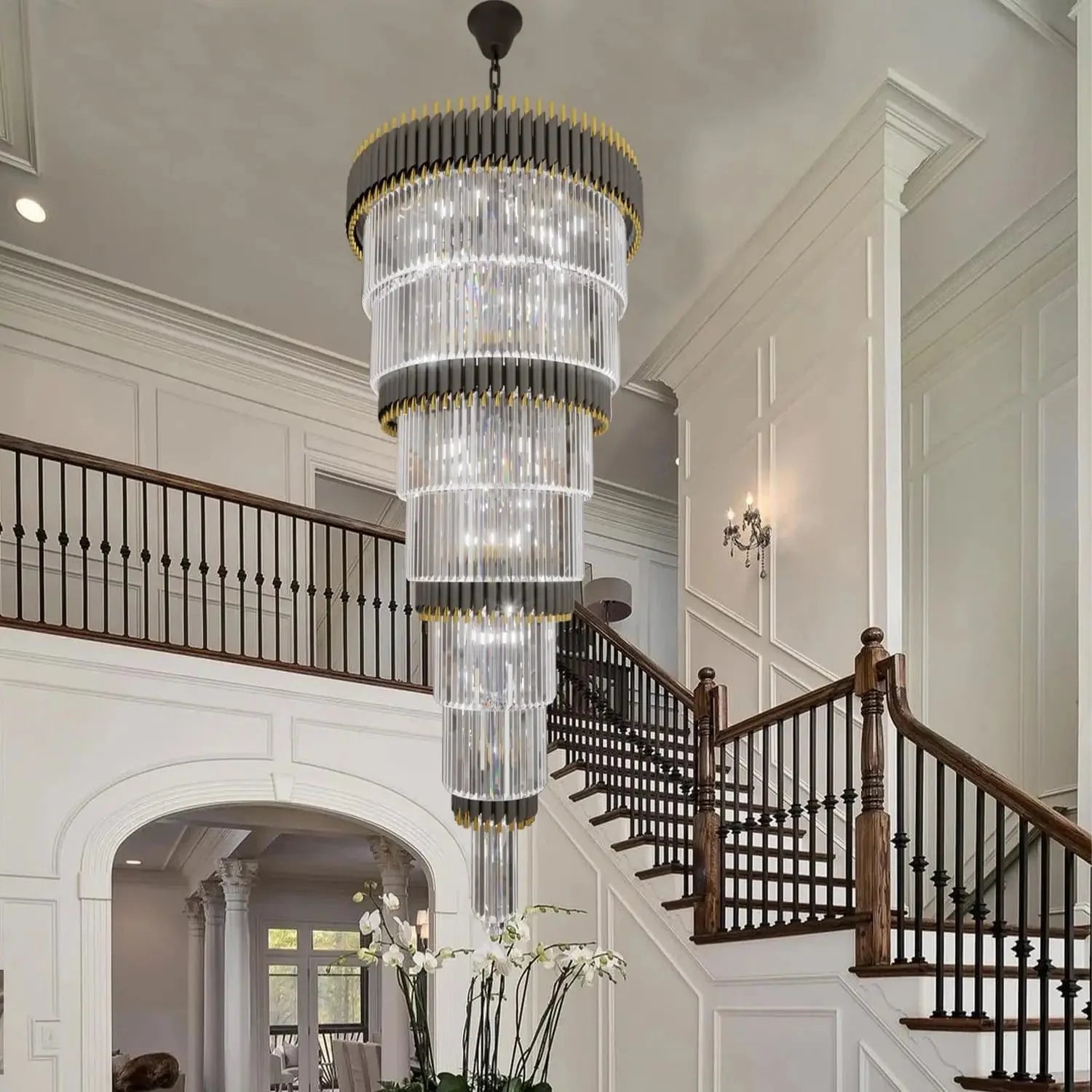 Luxury Oversize Crystal Chandelier for high ceiling staircase and foyer lighting