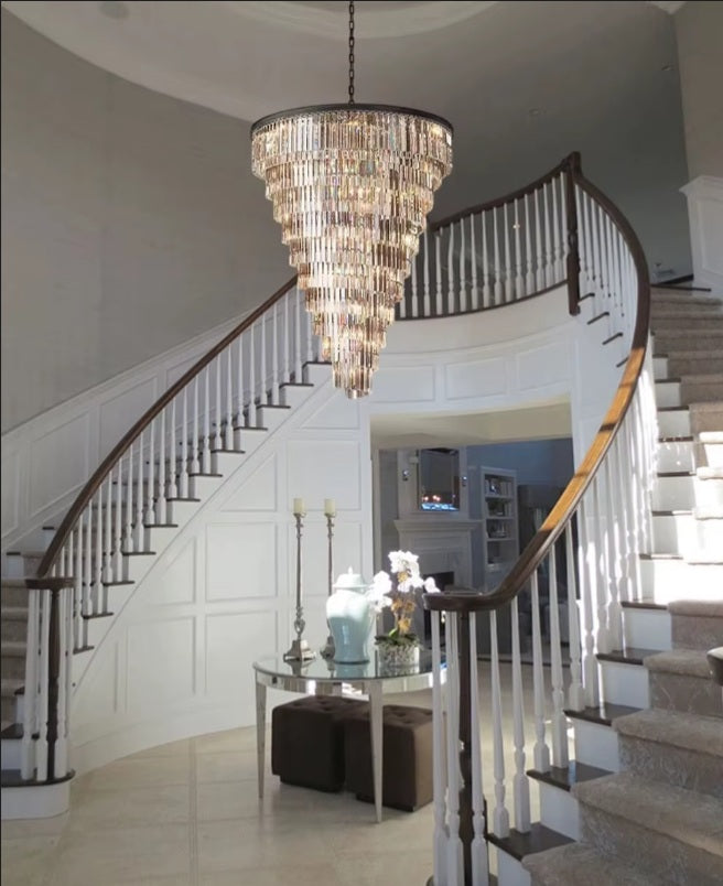 Luxury Tiered Crystal Chandelier for Foyer for high ceiling staircase and foyer lighting
