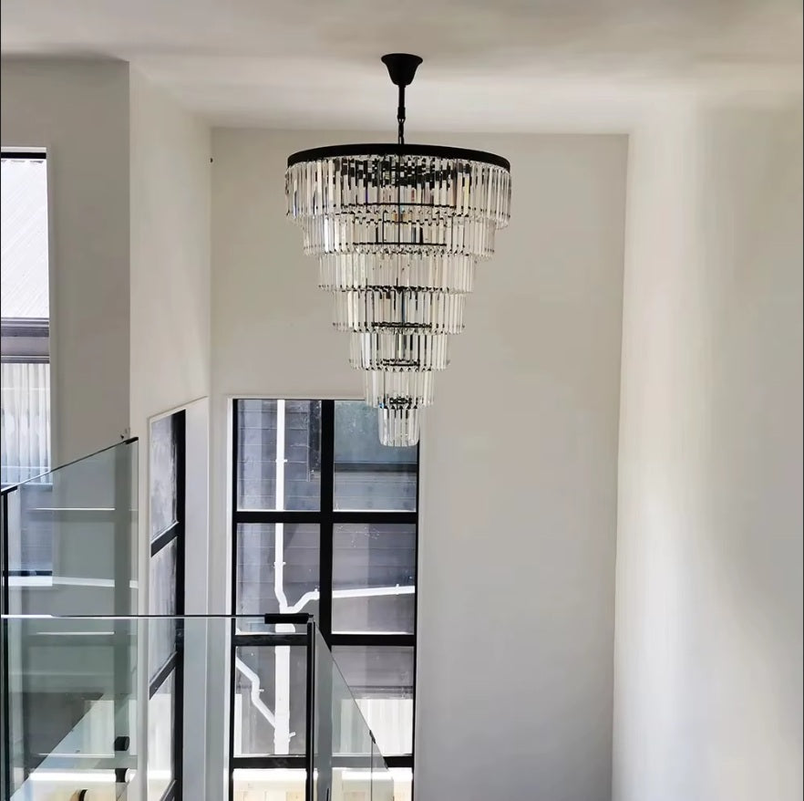 Luxury Tiered Crystal Chandelier for Foyer for high ceiling staircase and foyer lighting