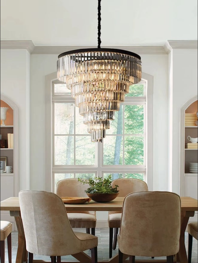 Luxury Tiered Crystal Chandelier for Foyer for high ceiling staircase and foyer lighting