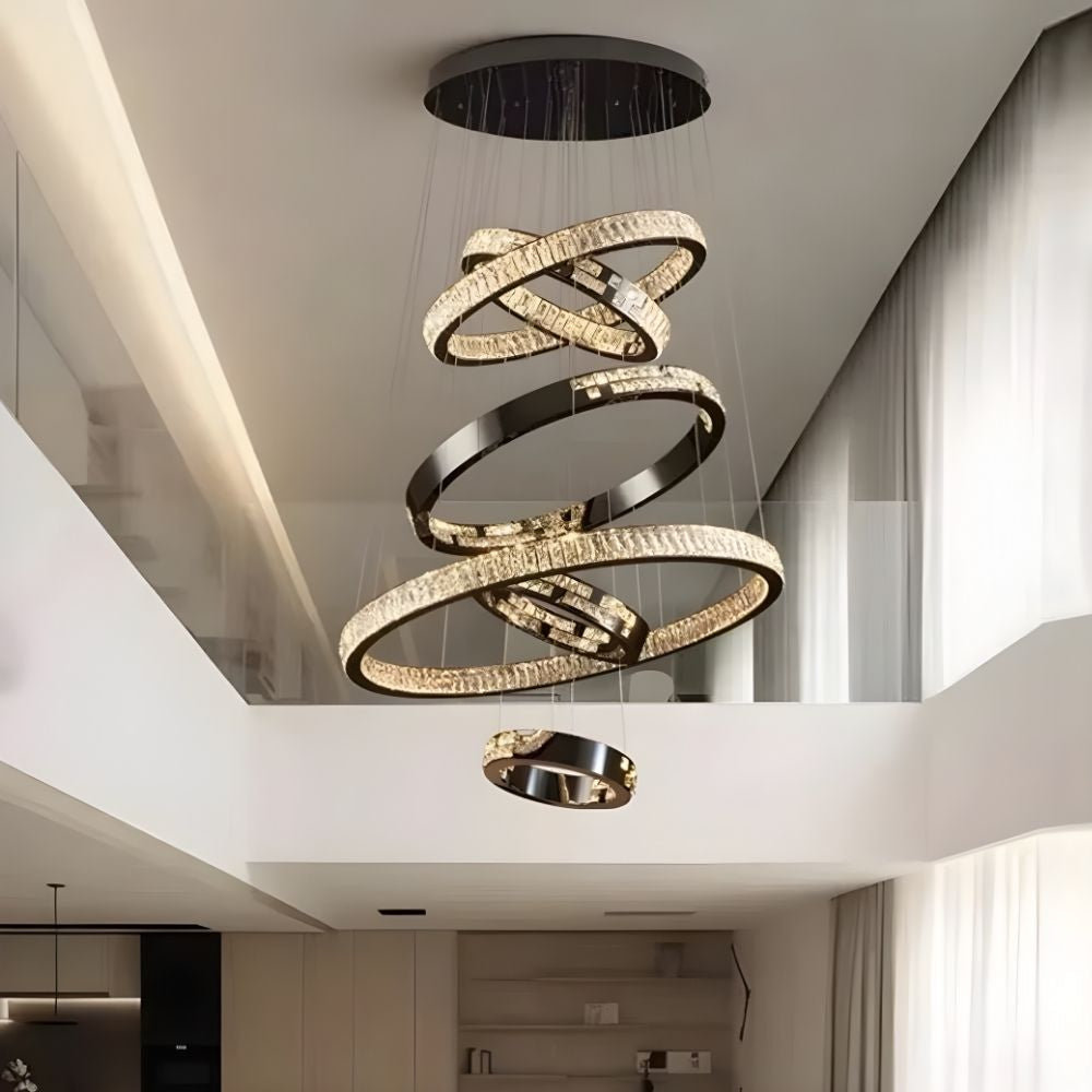 Malen Multi Ring Pendant Light for high ceiling staircase and foyer lighting