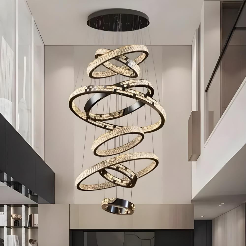 Malen Multi Ring Pendant Light for high ceiling staircase and foyer lighting