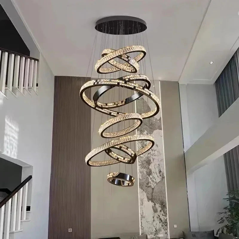 Malen Multi Ring Pendant Light for high ceiling staircase and foyer lighting