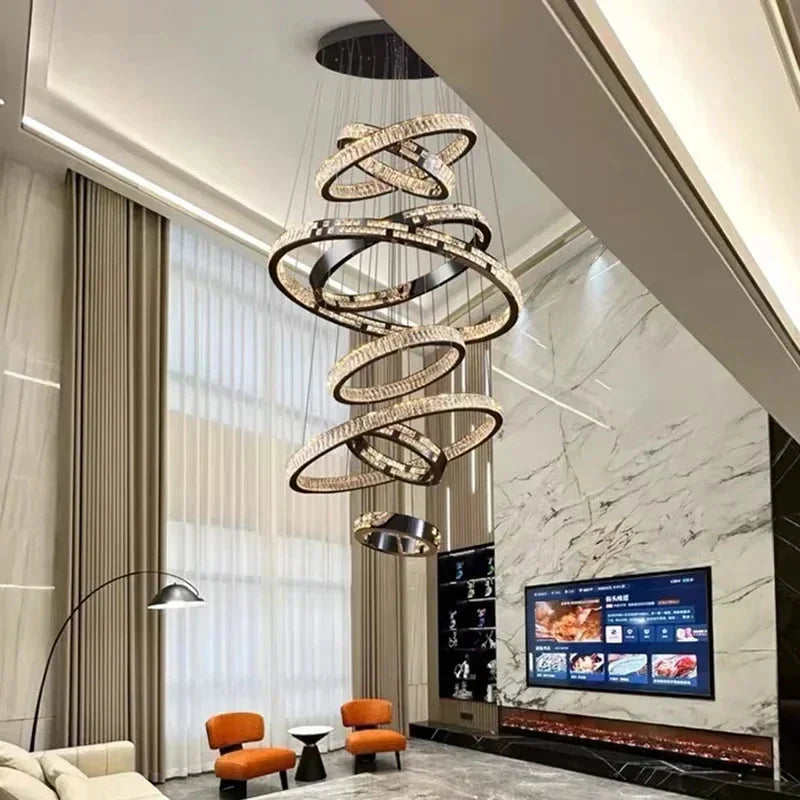 Malen Multi Ring Pendant Light for high ceiling staircase and foyer lighting