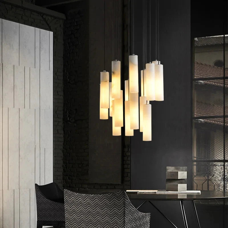 Marble Tube Chandelier for Living Room & Foyer for high ceiling staircase and foyer lighting