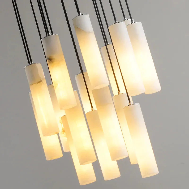 Marble Tube Chandelier for Living Room & Foyer for high ceiling staircase and foyer lighting