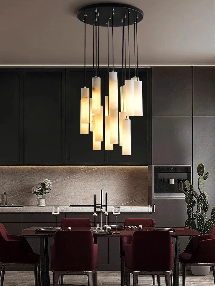 Marble Tube Chandelier for Living Room & Foyer for high ceiling staircase and foyer lighting