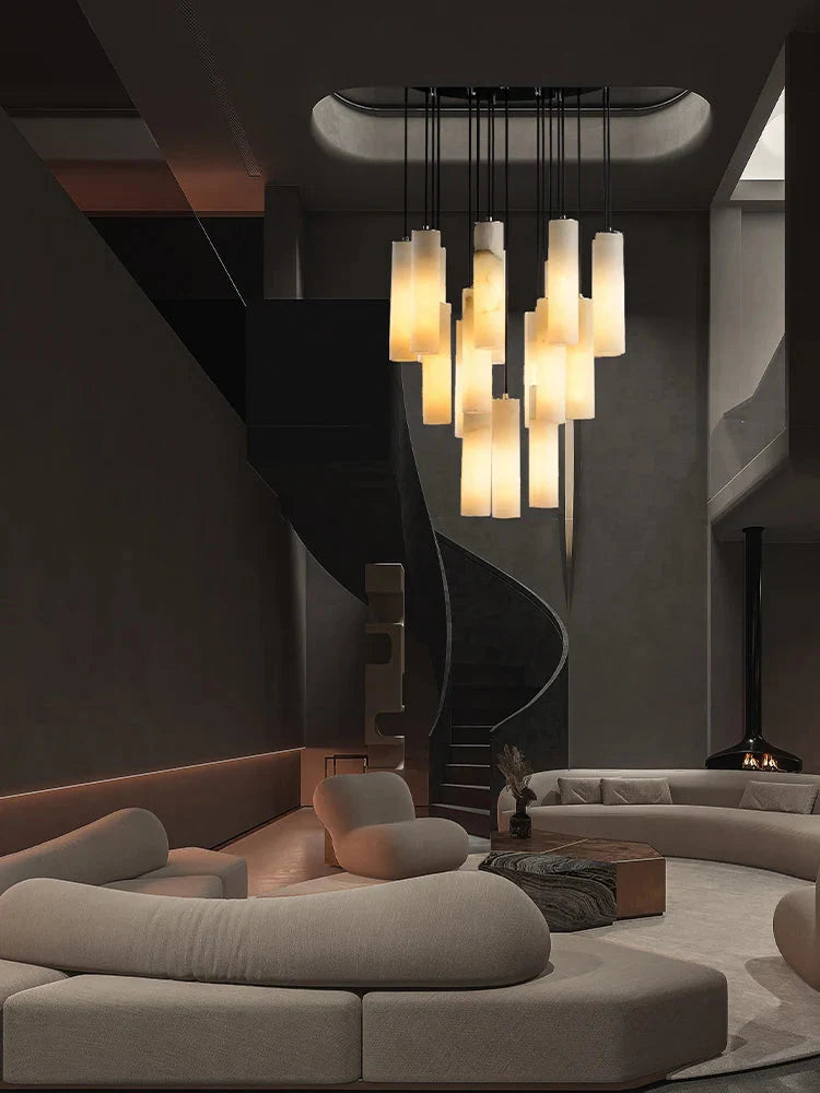 Marble Tube Chandelier for Living Room & Foyer for high ceiling staircase and foyer lighting