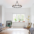 Metal 12 Light Black Chandelier Fixture for high ceiling staircase and foyer lighting