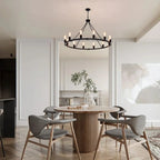 Metal 12 Light Black Chandelier Fixture for high ceiling staircase and foyer lighting